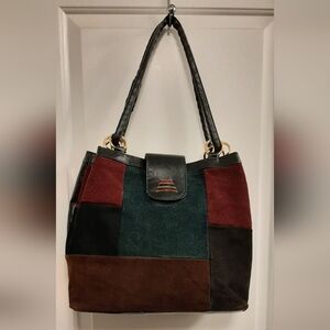 Vintage Women's Shoulder Purse Color Block Suede Vegan Leather BOHO Bag